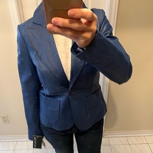 NWT Genuine leather blazer style  jacket in deep blue size M